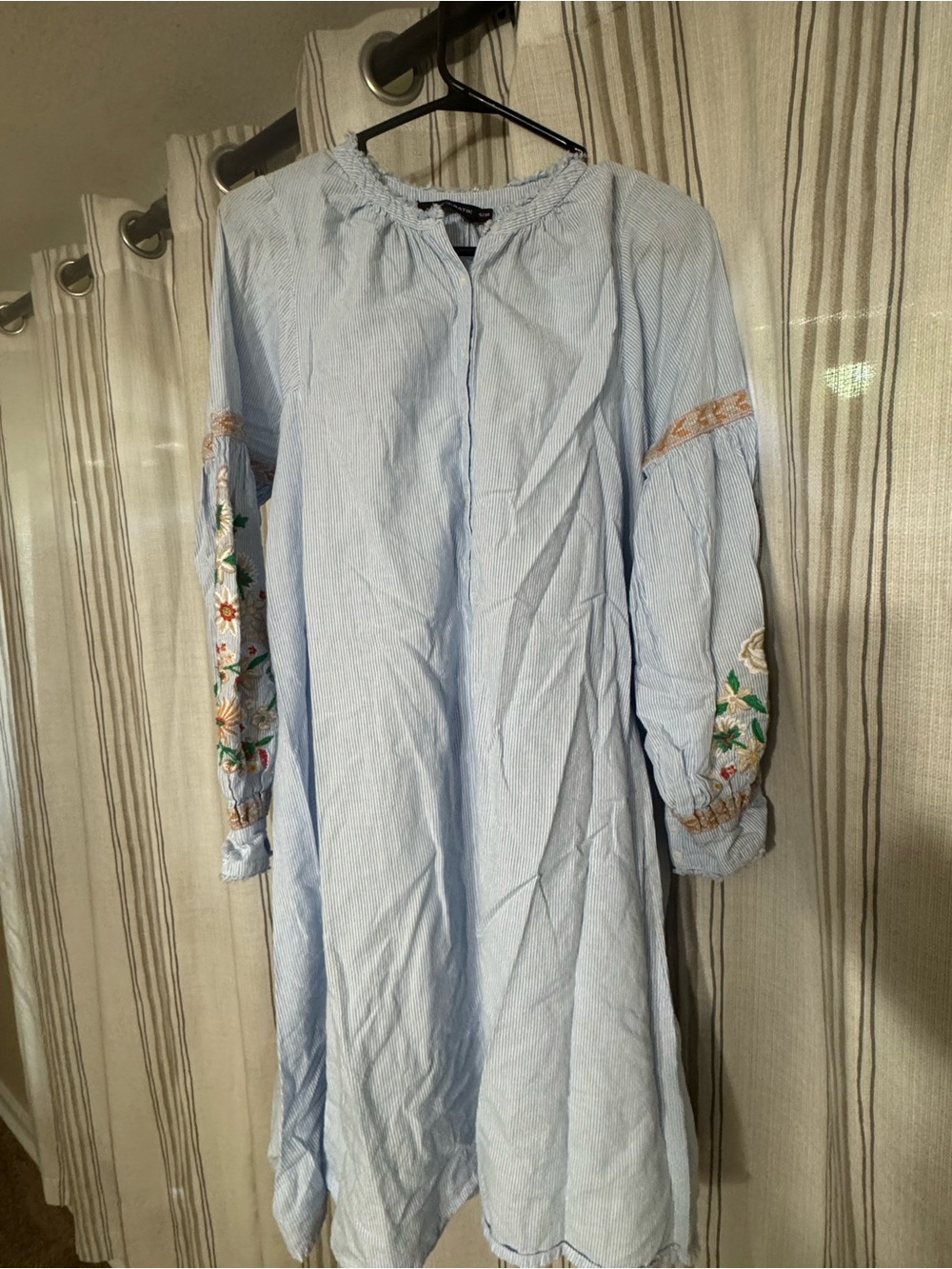 Antik Batik Light Blue Embroidered Sleeve Midi Dress